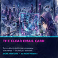 The Clear Email Card cover — futuristic cyberpunk watercolor manga style