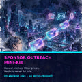 Sponsor Outreach Mini-Kit cover — futuristic cyberpunk watercolor manga, a creator sending glowing invitations in neon New York