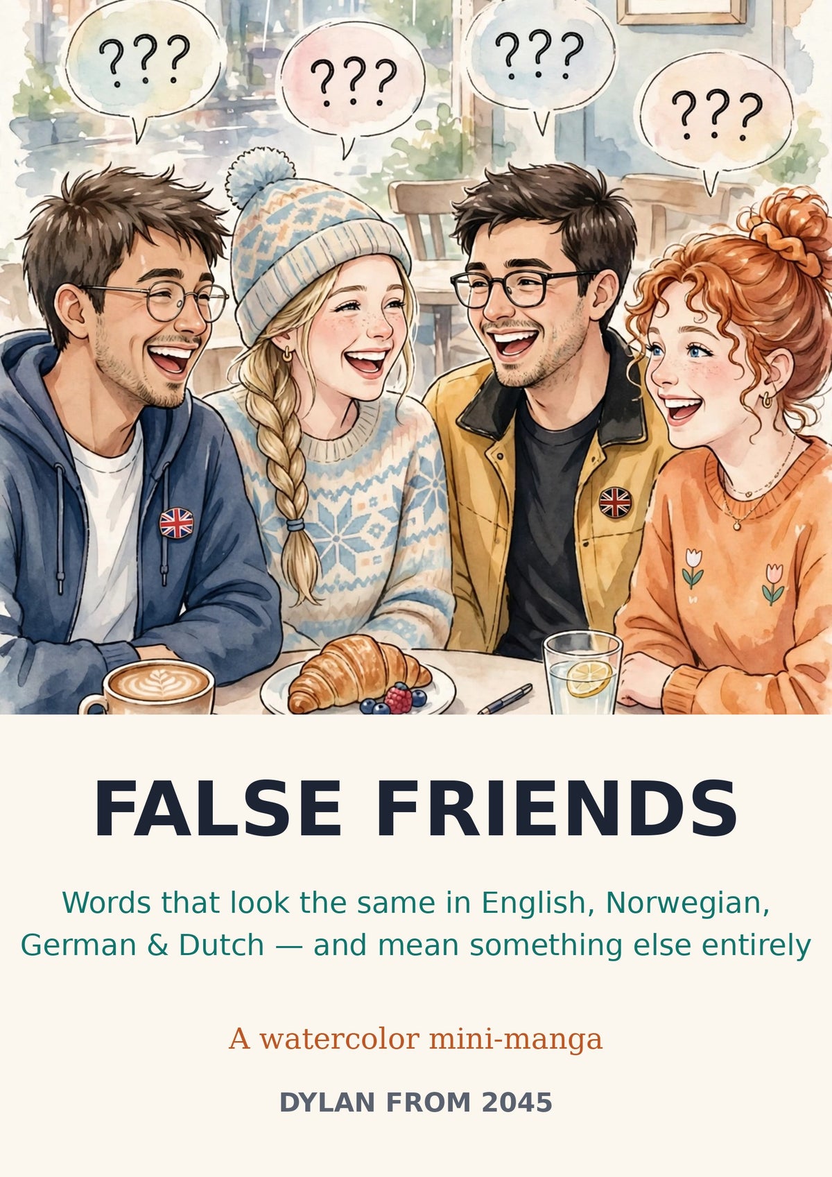 False Friends: Words That Look the Same in English, Norwegian, German & Dutch — and Mean Something Else (Watercolor Mini-Manga)